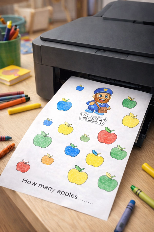 Free Counting & Colouring Worksheet – Letter A & Apples