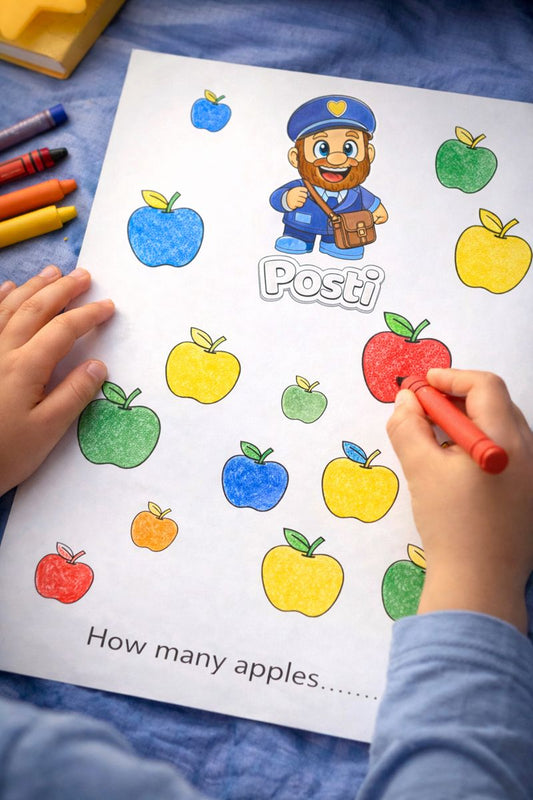 Free Counting & Colouring Worksheet – Letter A & Apples